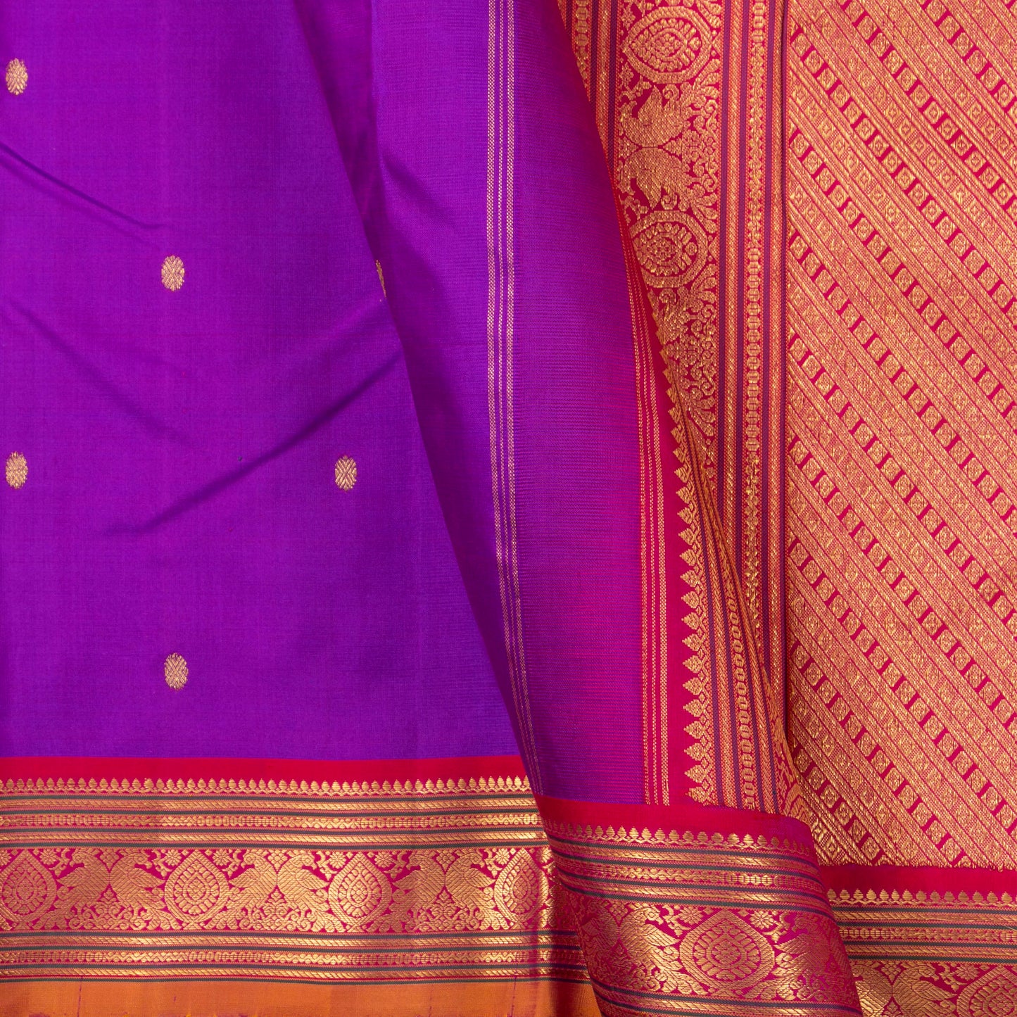 Magenta And Red Kanchipuram Silk Saree For Festive Wear PV J 1896