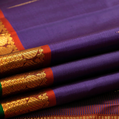 Purple And Rust Kanchipuram Silk Saree With Malli Moggu Motifs For Festive Wear PV J 1217