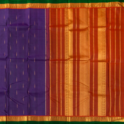 Purple And Rust Kanchipuram Silk Saree With Malli Moggu Motifs For Festive Wear PV J 1217