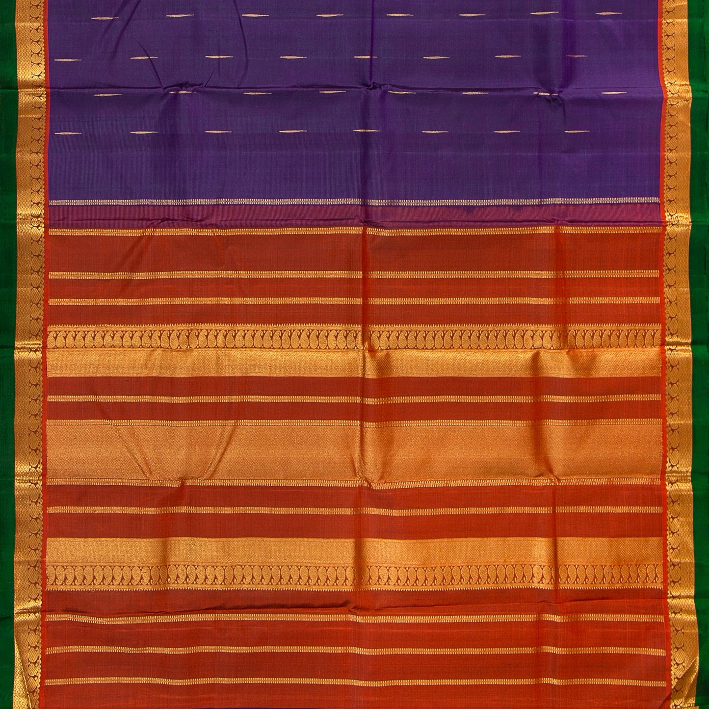 Purple And Rust Kanchipuram Silk Saree With Malli Moggu Motifs For Festive Wear PV J 1217
