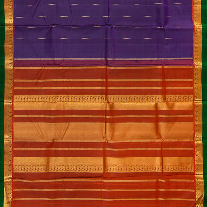 Purple And Rust Kanchipuram Silk Saree With Malli Moggu Motifs For Festive Wear PV J 1217