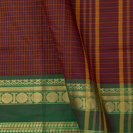 Brown And Green Kanchi Cotton Saree Ganga Jamuna Border For Festive Wear PV MM KC 745