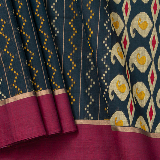 Black And Magenta Fancy Cotton Saree For Festive Wear PV MM FC 995