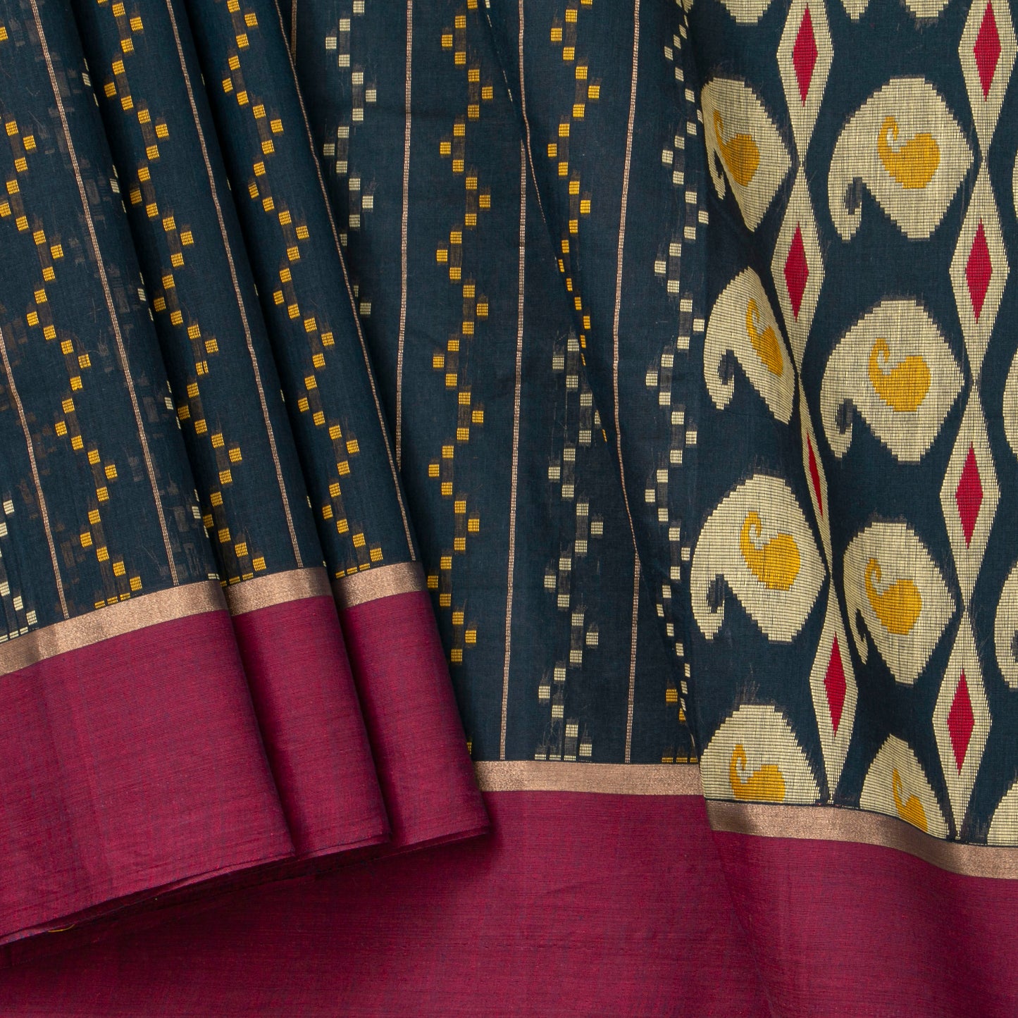 Black And Magenta Fancy Cotton Saree For Festive Wear PV MM FC 995