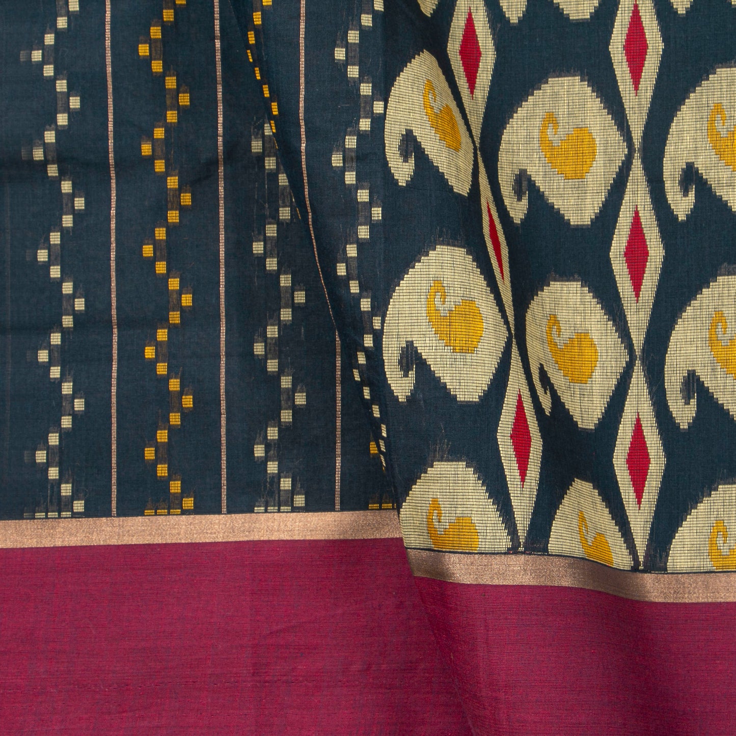 Black And Magenta Fancy Cotton Saree For Festive Wear PV MM FC 995