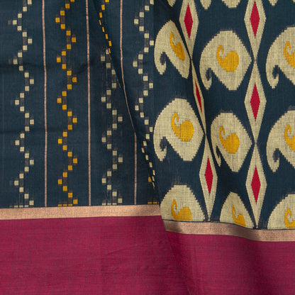 Black And Magenta Fancy Cotton Saree For Festive Wear PV MM FC 995