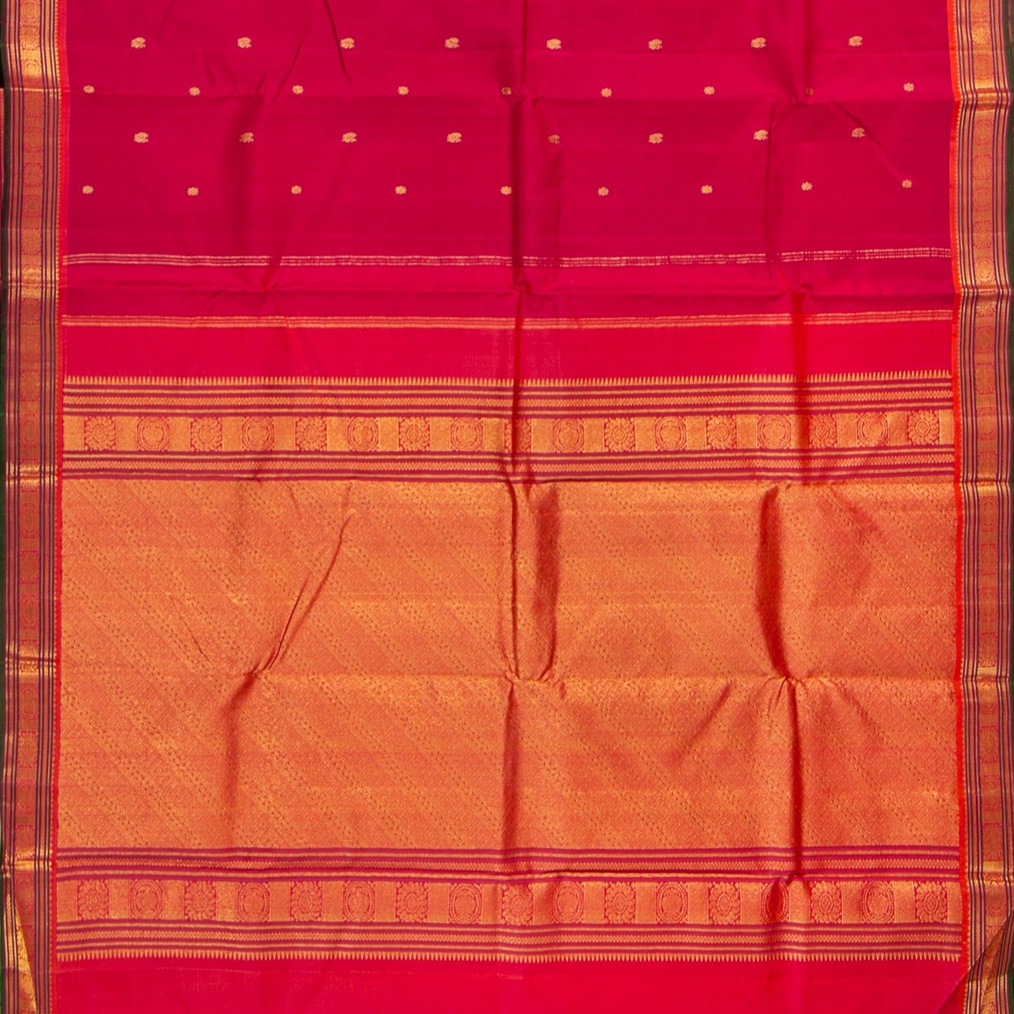 Pink And Orange Kanchipuram Silk Saree For Festive Wear PV J 1513