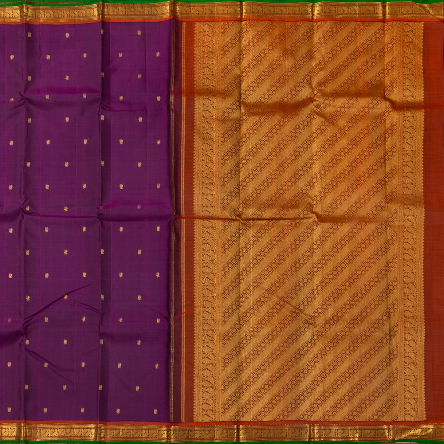 Purple And Rust Kanchipuram Silk Saree For Festive Wear PV J 1482