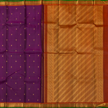 Purple And Rust Kanchipuram Silk Saree For Festive Wear PV J 1482