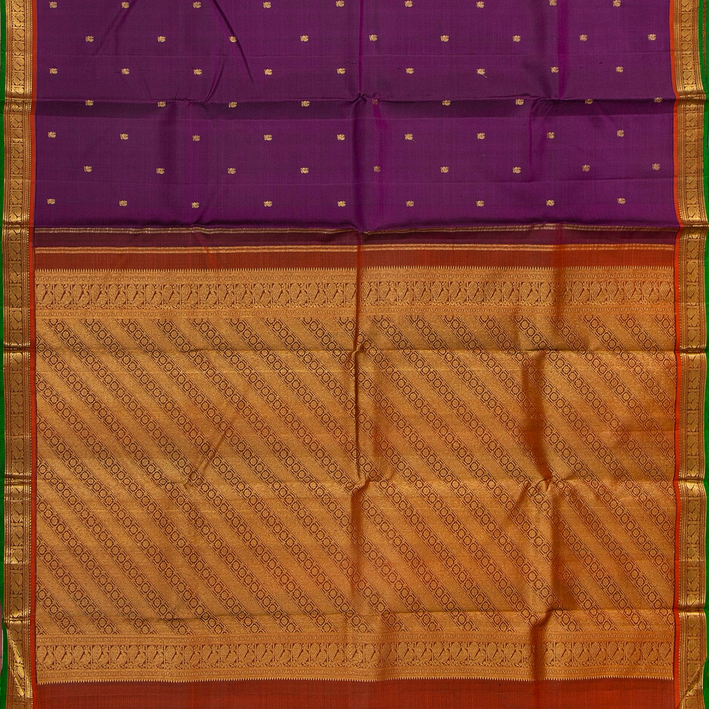 Purple And Rust Kanchipuram Silk Saree For Festive Wear PV J 1482