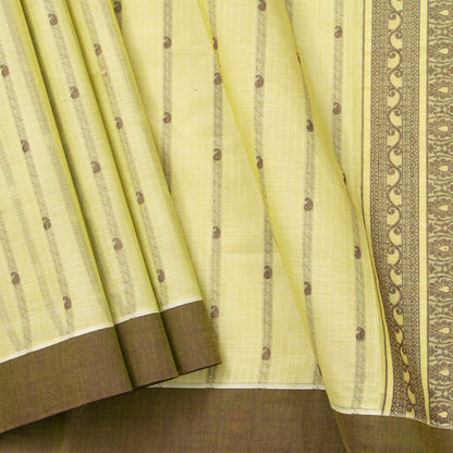 Pastel Yellow Fancy Cotton Saree For Festive Wear PV MM FC 1000 - Cotton Saree - Panjavarnam PV MM FC 1000