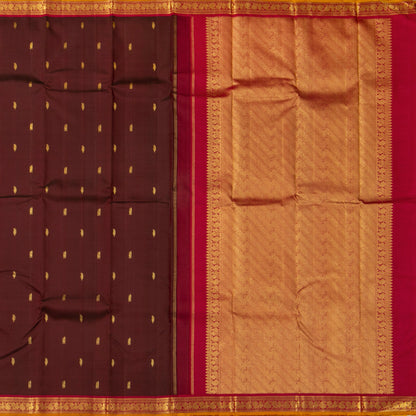 Brown And Red Kanchipuram Silk Saree For Festive Wear PV J 1433