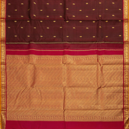 Brown And Red Kanchipuram Silk Saree For Festive Wear PV J 1433