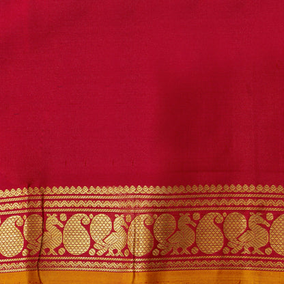 Brown And Red Kanchipuram Silk Saree For Festive Wear PV J 1433