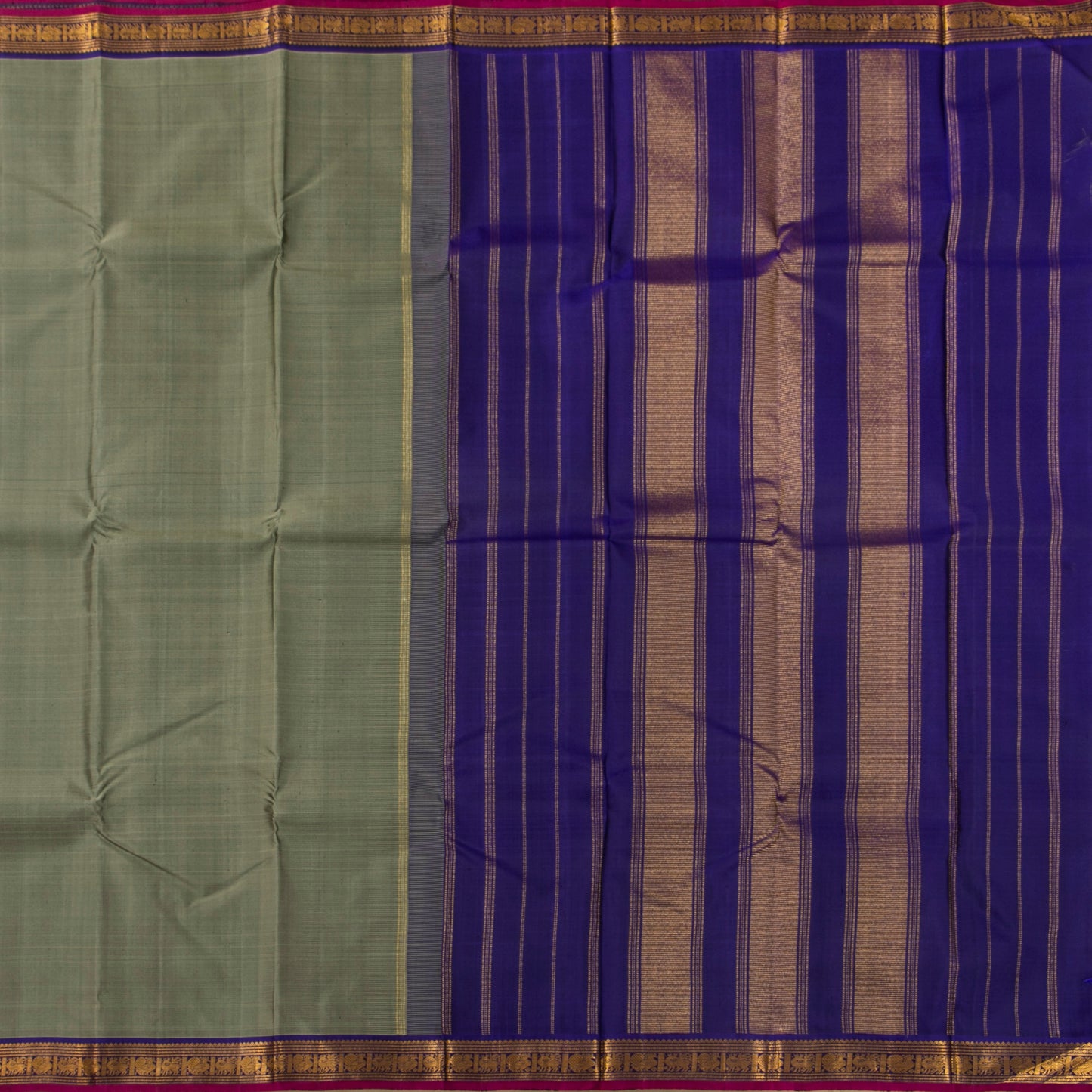 Grey And Blue Kanchipuram Silk Saree For Festive Wear PV J 1898