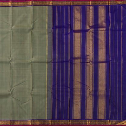 Grey And Blue Kanchipuram Silk Saree For Festive Wear PV J 1898