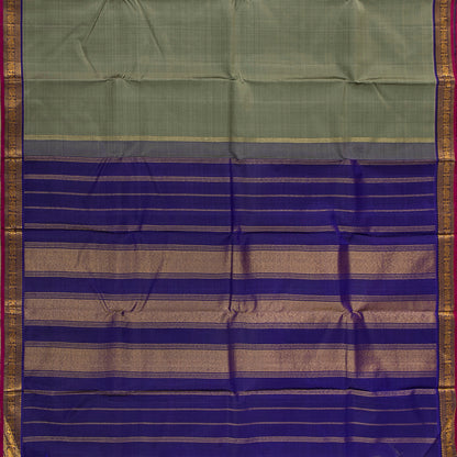 Grey And Blue Kanchipuram Silk Saree For Festive Wear PV J 1898