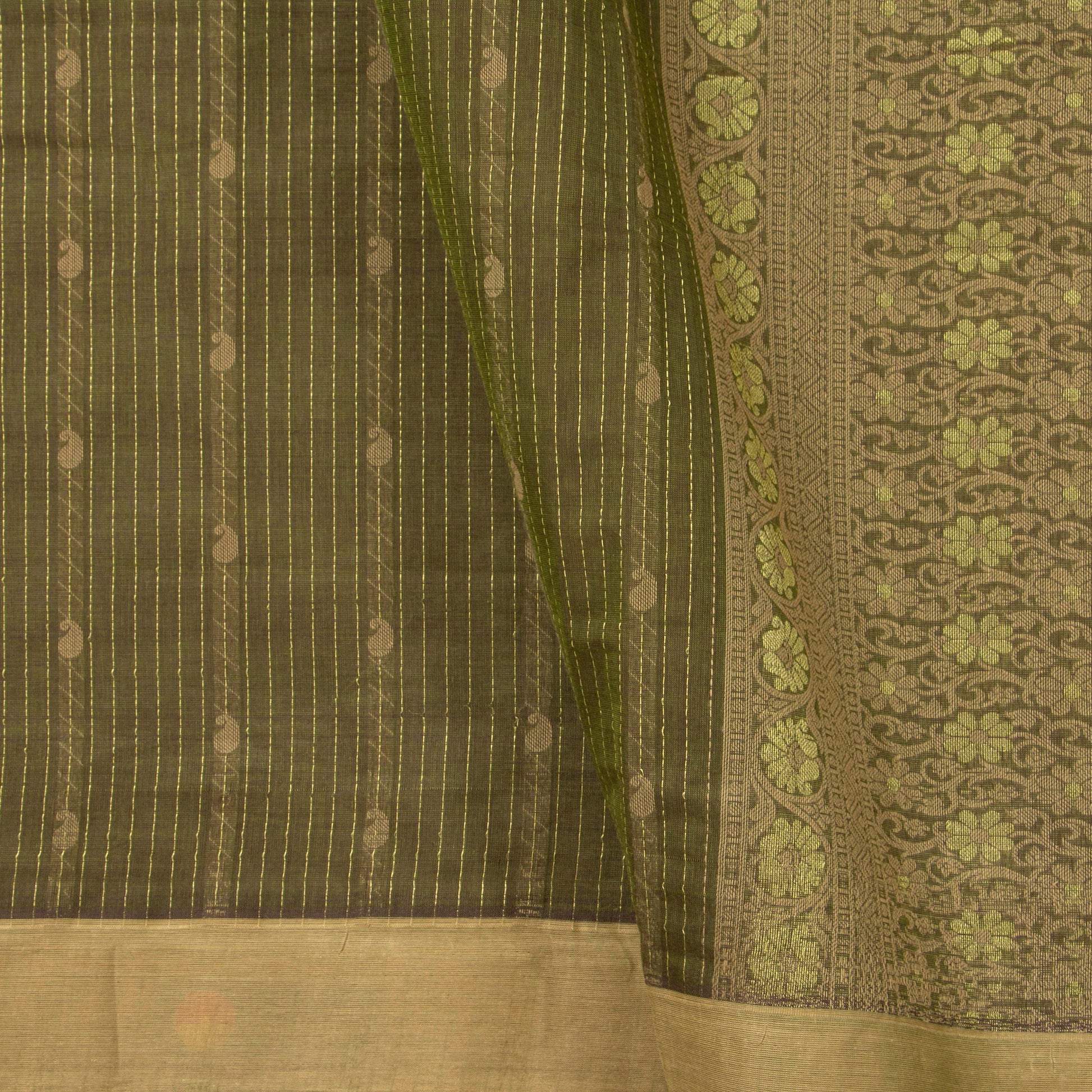 Green Fancy Cotton Saree For Festive Wear PV MM FC 1001 - Cotton Saree - Panjavarnam PV MM FC 1001