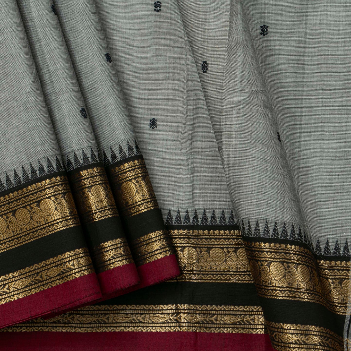 Grey And Black Kanchi Cotton Saree For Festive Wear PV MM KC 903 - Cotton Saree - Panjavarnam PV MM KC 903