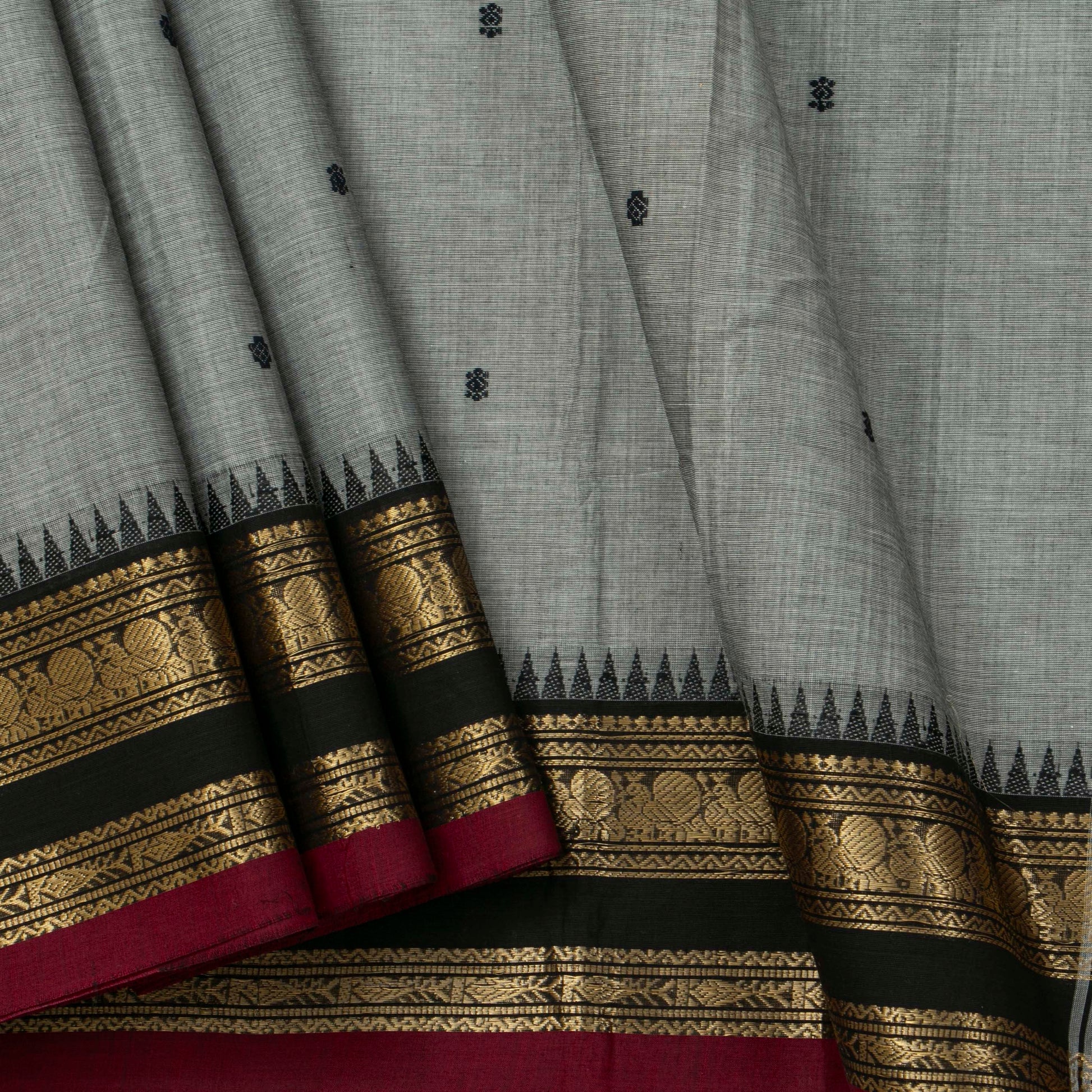 Grey And Black Kanchi Cotton Saree For Festive Wear PV MM KC 903 - Cotton Saree - Panjavarnam PV MM KC 903