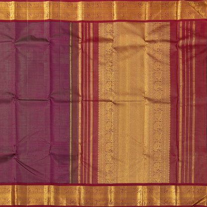 Purple And Rust Maroon Kanchipuram Silk Saree With Vaira Oosi Zari Stripes For Wedding Wear PPV 2055 - Silk Sari - Panjavarnam PV 2055