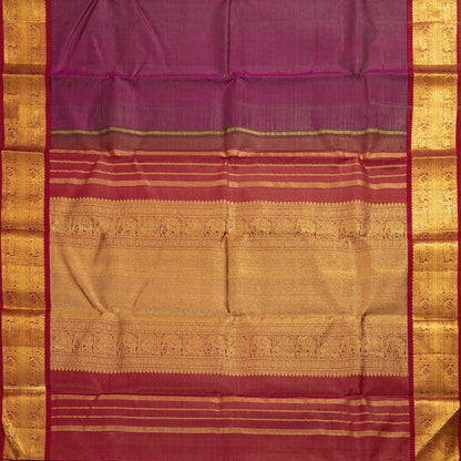 Purple And Rust Maroon Kanchipuram Silk Saree With Vaira Oosi Zari Stripes For Wedding Wear PPV 2055 - Silk Sari - Panjavarnam PV 2055