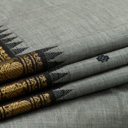 Grey And Black Kanchi Cotton Saree For Festive Wear PV MM KC 903 - Cotton Saree - Panjavarnam PV MM KC 903