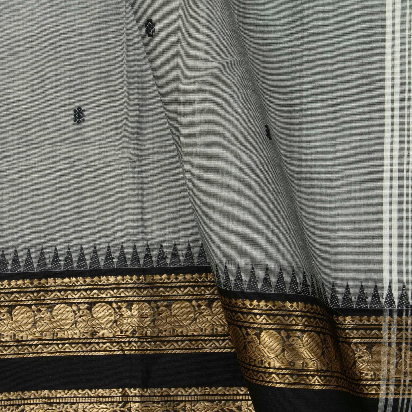 Grey And Black Kanchi Cotton Saree For Festive Wear PV MM KC 903 - Cotton Saree - Panjavarnam PV MM KC 903