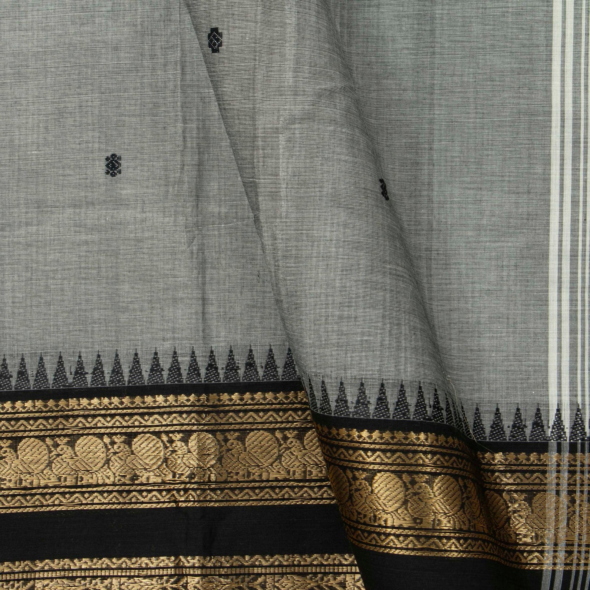 Grey And Black Kanchi Cotton Saree For Festive Wear PV MM KC 903 - Cotton Saree - Panjavarnam PV MM KC 903