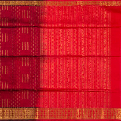Maroon And Red Kanchi Silk Cotton Saree With Zari Checks For Festive Wear VP SC 140