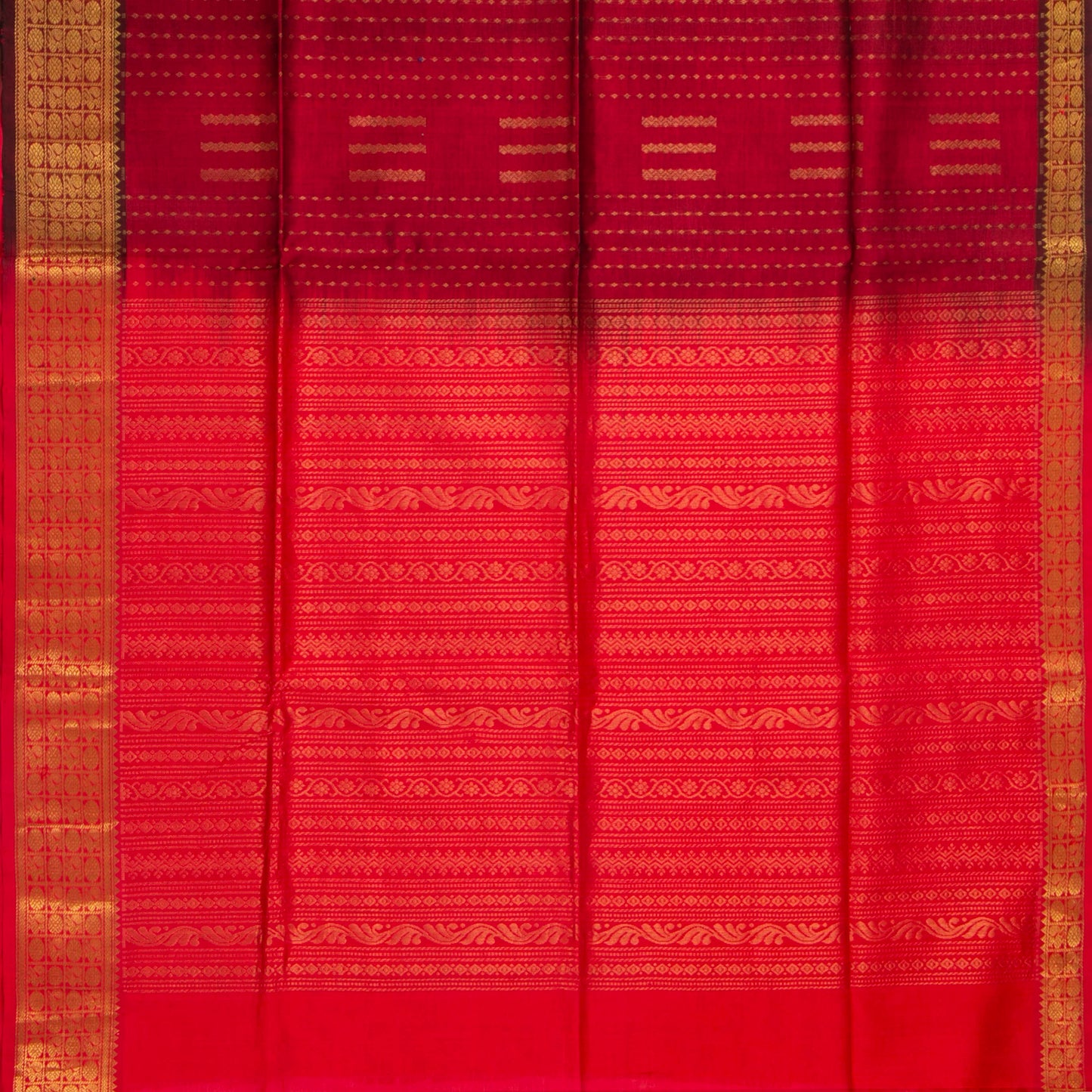Maroon And Red Kanchi Silk Cotton Saree With Zari Checks For Festive Wear VP SC 140