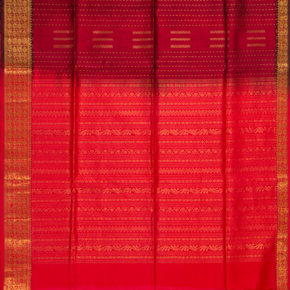 Maroon And Red Kanchi Silk Cotton Saree With Zari Checks For Festive Wear VP SC 140