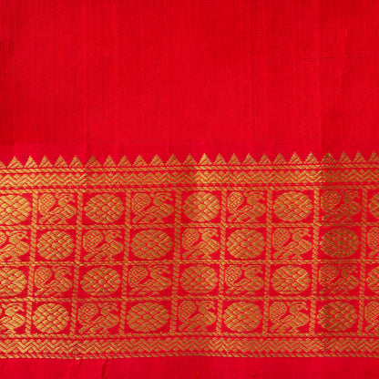 Maroon And Red Kanchi Silk Cotton Saree With Zari Checks For Festive Wear VP SC 140