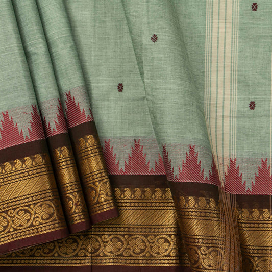 Green And Brown Kanchi Cotton Saree For Festive Wear PV MM KC 882