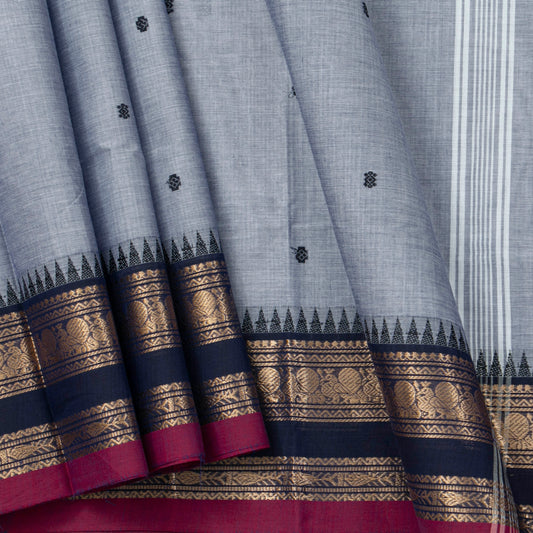 Grey And Blue Kanchi Cotton Saree For Festive Wear PV MM KC 883