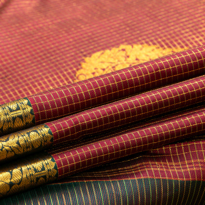 Maroon And Green Kanchipuram Silk Saree For Wedding Wear PV NYC 1542