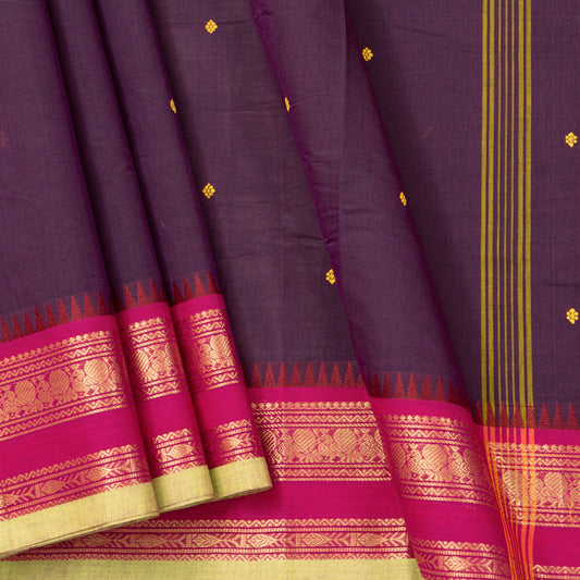 Purple And Pink Kanchi Cotton Saree For Festive Wear PV MM KC 870