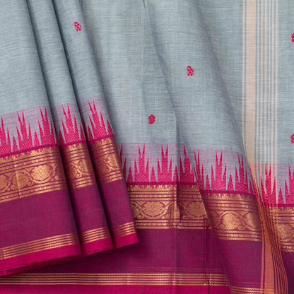 Grey And Pink Kanchi Cotton Saree For Festive Wear PV MM KC 894 - Cotton Saree - Panjavarnam PV MM KC 894