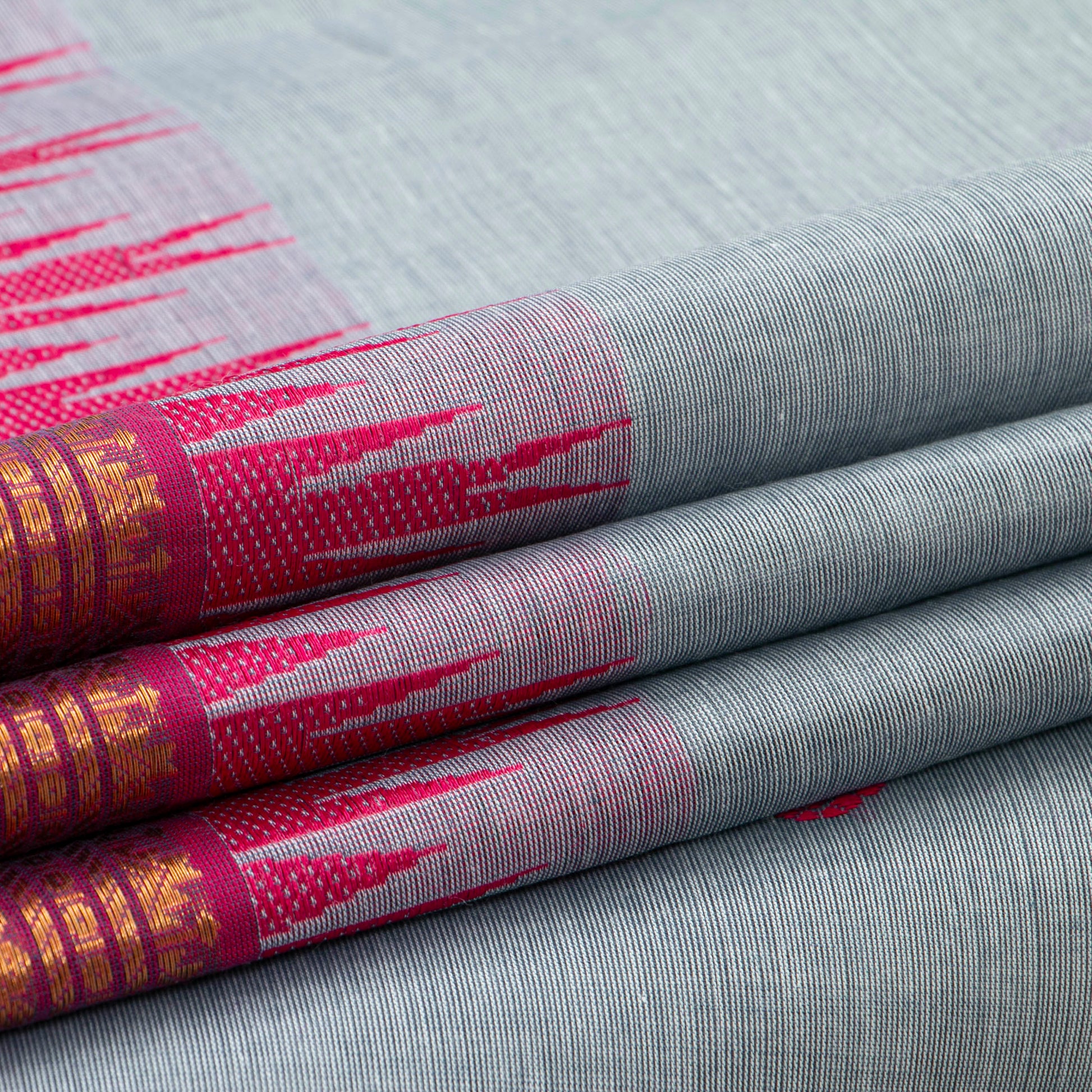 Grey And Pink Kanchi Cotton Saree For Festive Wear PV MM KC 894 - Cotton Saree - Panjavarnam PV MM KC 894