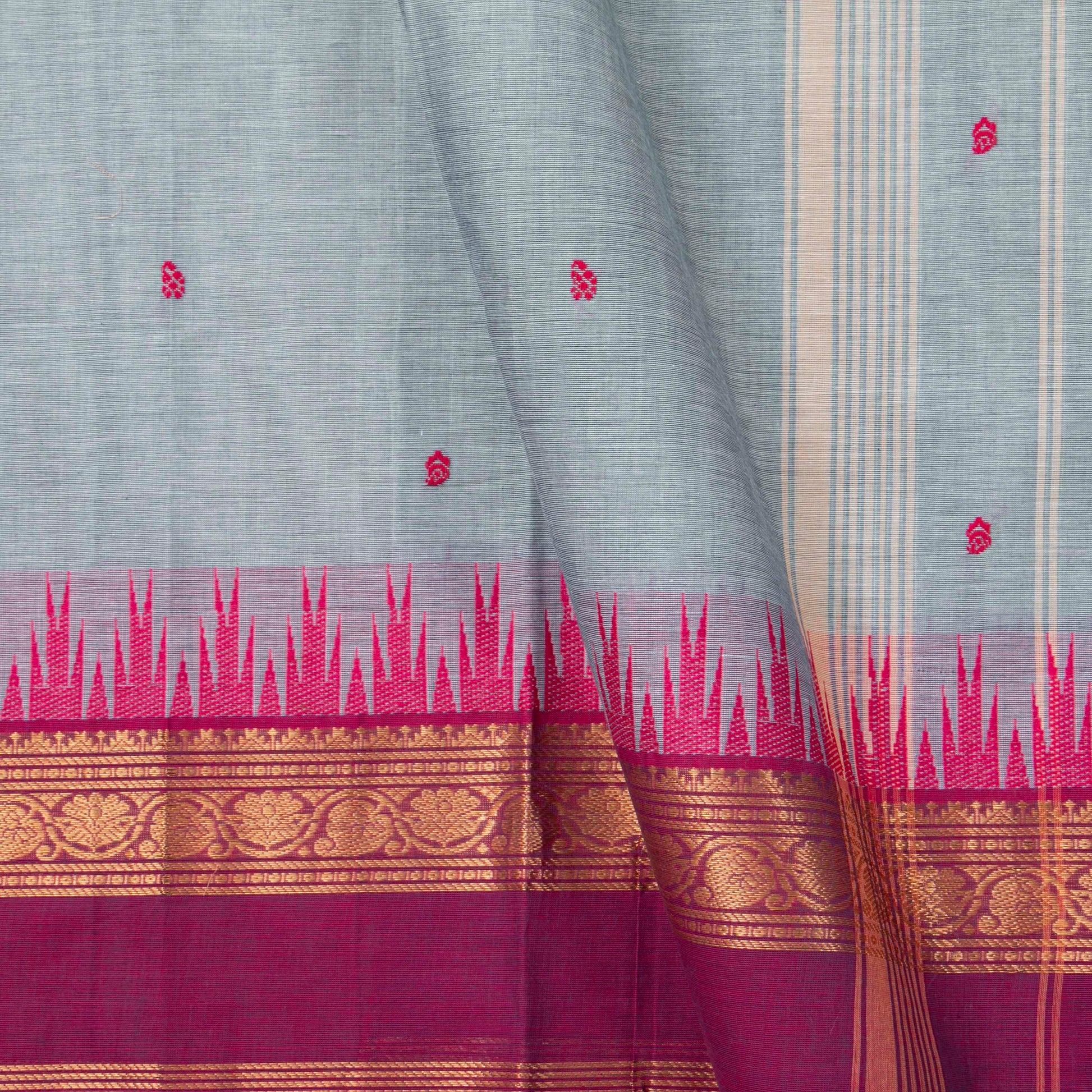 Grey And Pink Kanchi Cotton Saree For Festive Wear PV MM KC 894 - Cotton Saree - Panjavarnam PV MM KC 894
