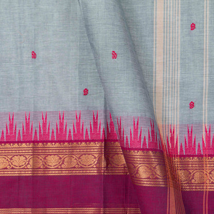Grey And Pink Kanchi Cotton Saree For Festive Wear PV MM KC 894 - Cotton Saree - Panjavarnam PV MM KC 894