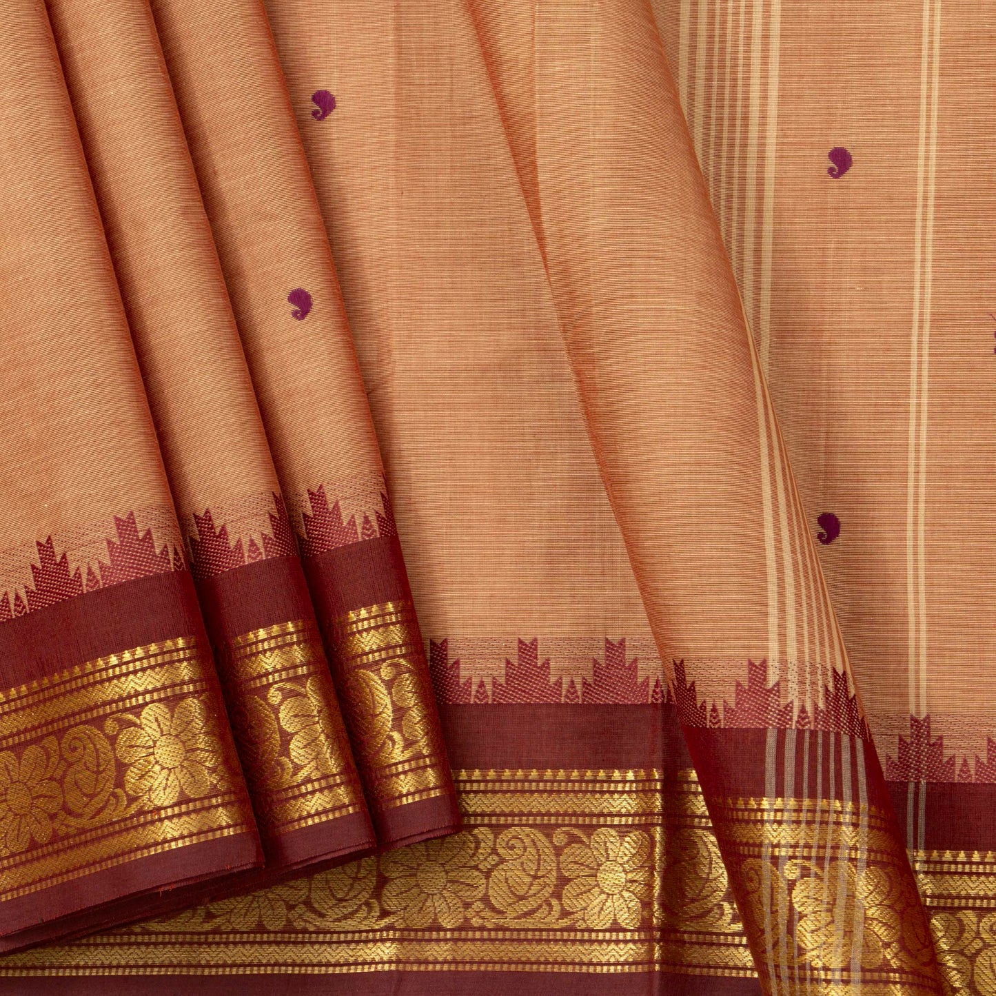 Gheva And Maroon Kanchi Cotton Saree For Festive Wear PV MM KC 895 - Cotton Saree - Panjavarnam PV MM KC 895