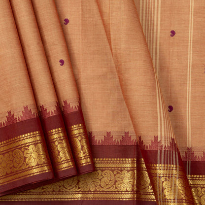Gheva And Maroon Kanchi Cotton Saree For Festive Wear PV MM KC 895 - Cotton Saree - Panjavarnam PV MM KC 895