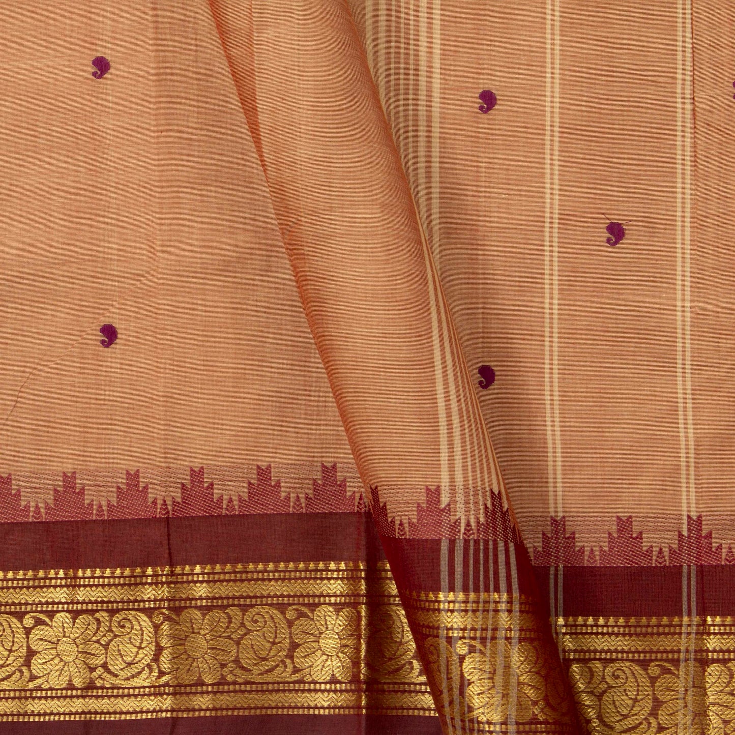 Gheva And Maroon Kanchi Cotton Saree For Festive Wear PV MM KC 895 - Cotton Saree - Panjavarnam PV MM KC 895