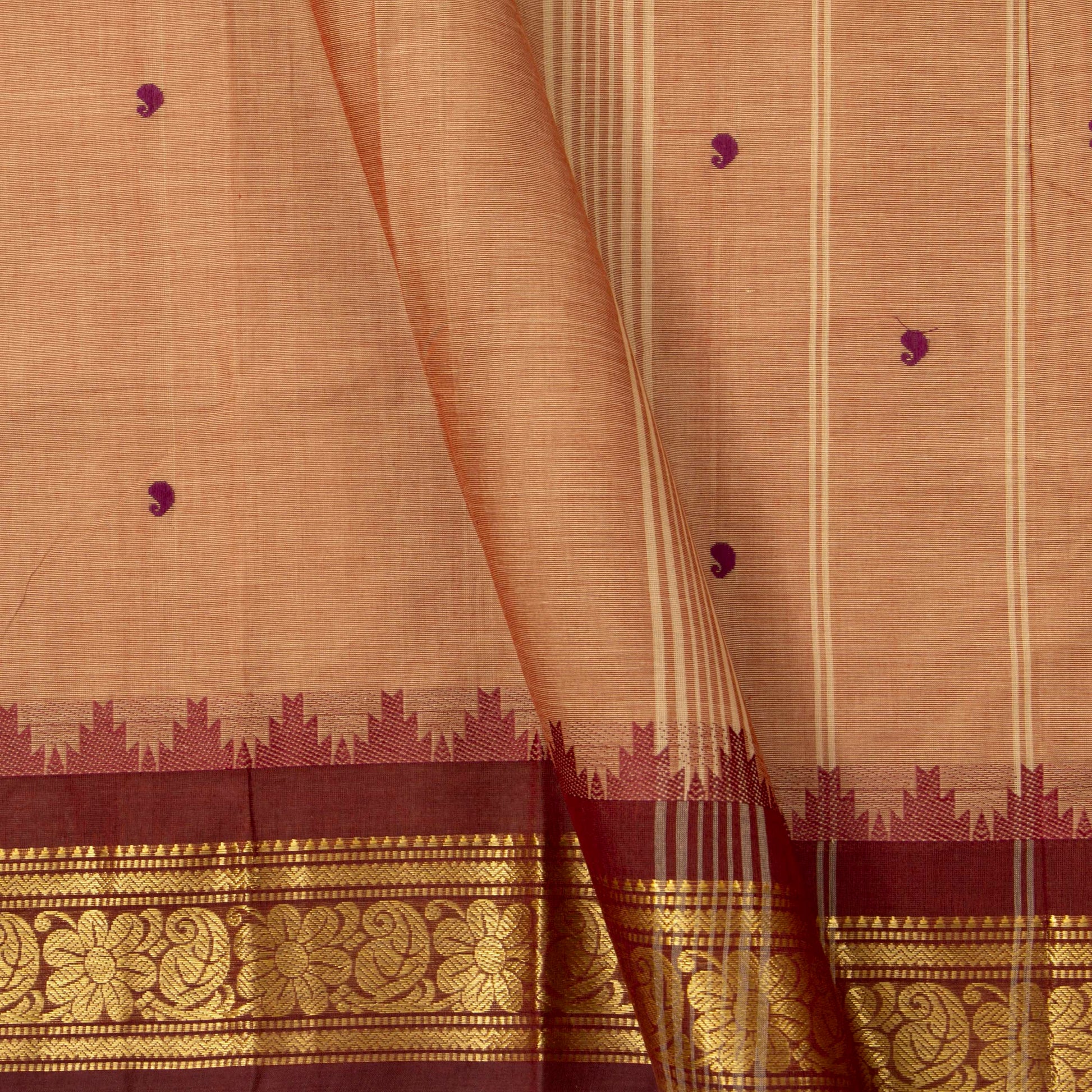 Gheva And Maroon Kanchi Cotton Saree For Festive Wear PV MM KC 895 - Cotton Saree - Panjavarnam PV MM KC 895