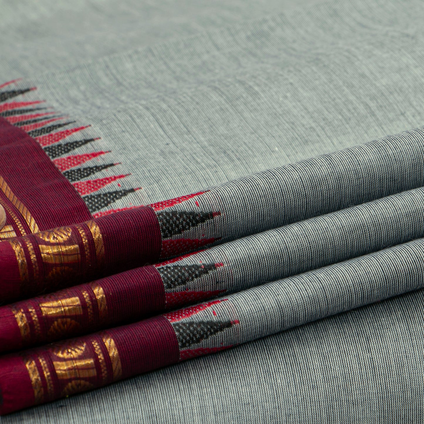 Grey And Maroon Kanchi Cotton Saree For Festive Wear PV MM KC 692