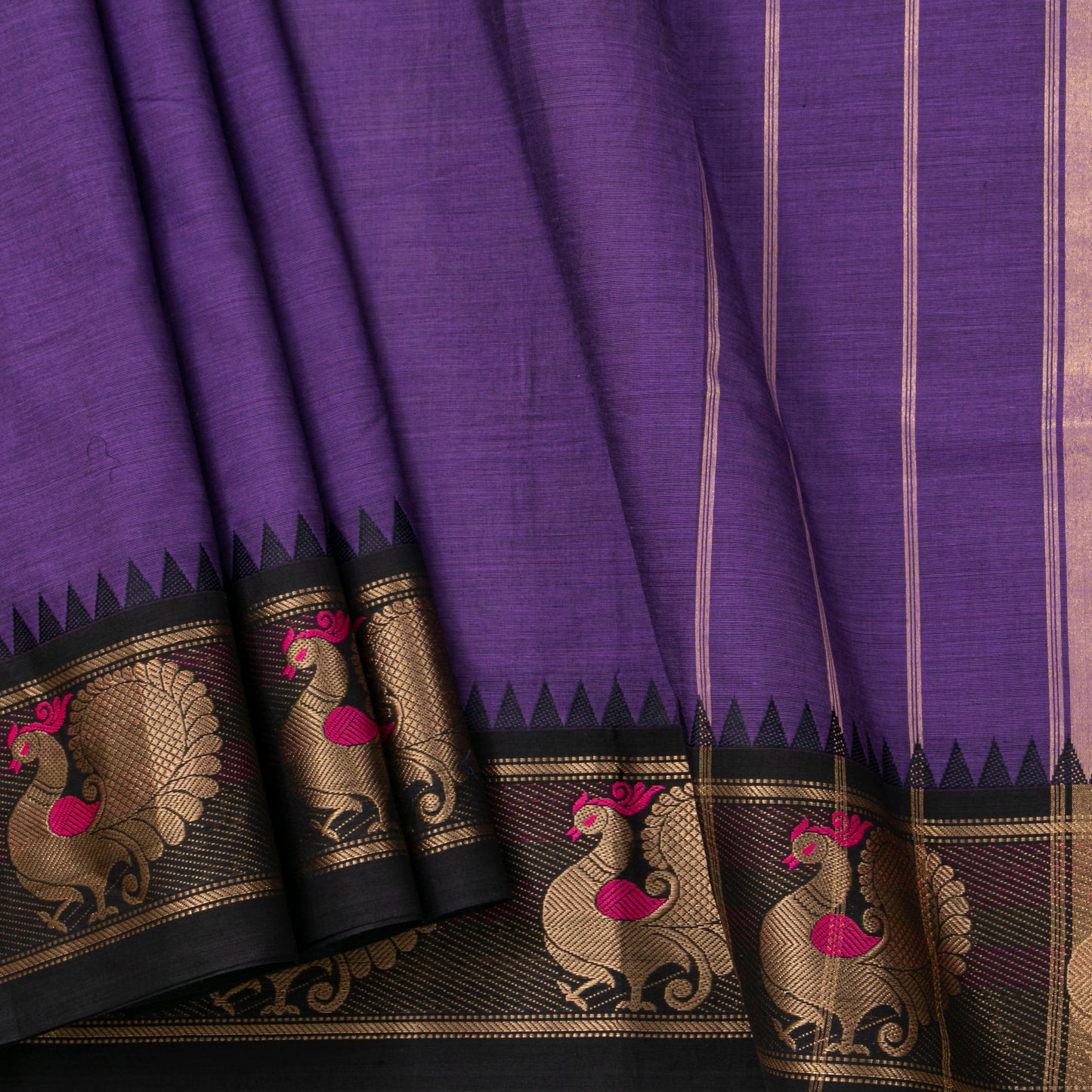 Lavender And Black Kanchi Cotton Saree For Festive Wear PV MM KC 684