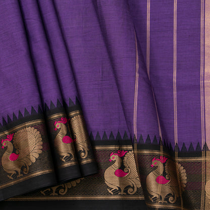 Lavender And Black Kanchi Cotton Saree For Festive Wear PV MM KC 684