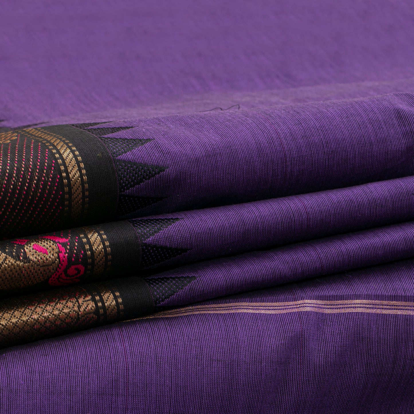 Lavender And Black Kanchi Cotton Saree For Festive Wear PV MM KC 684