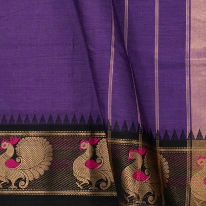 Lavender And Black Kanchi Cotton Saree For Festive Wear PV MM KC 684